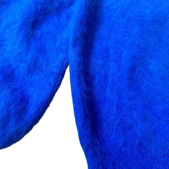 Vintage 80s Angora Sweater Women’s Med Fuzzy Blue Purple Pearl Embellished - Picture 9 of 14